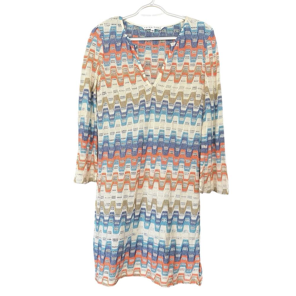 Trina Turk Crochet Cover Up Dress Medium Tunic Festival Fairycore Boho Beach